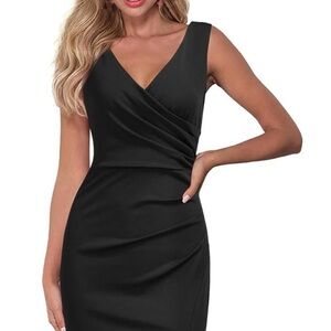 Black Maxi Pencil Dress with Ruched Slit